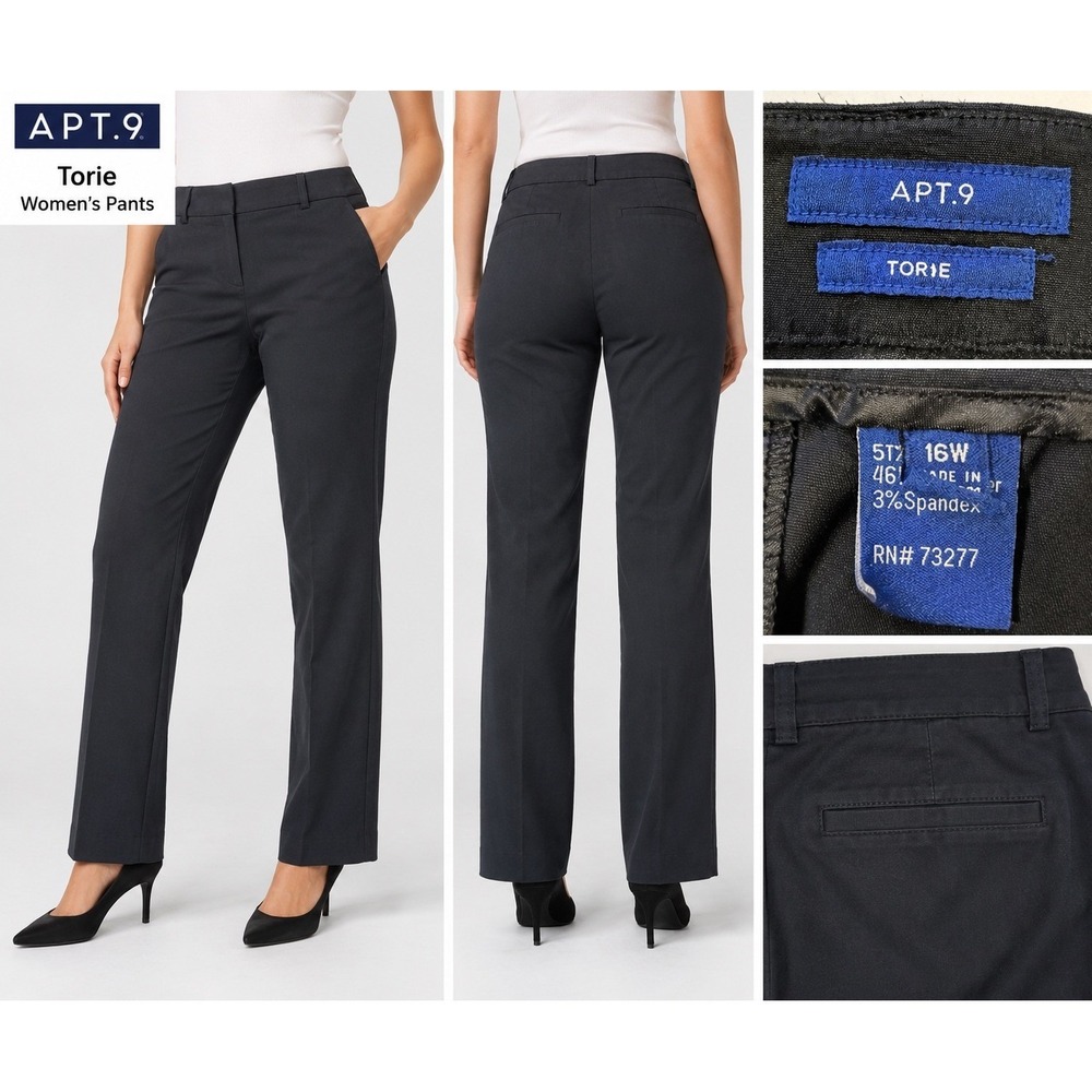Apt. 9 Torie Pants Women 16W Black Excellent Straight Leg Stretch Trouser